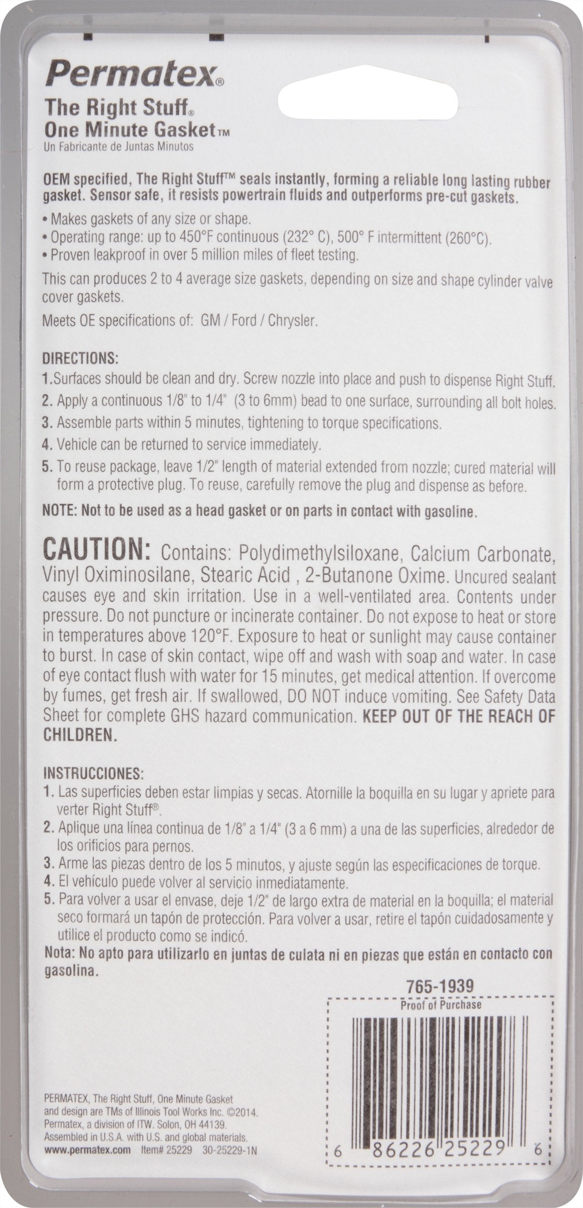 PERMATEX 25229 Permatex 25229 RIGHT STUFF 1 MIN GASKET 3 OZ AEROSOL