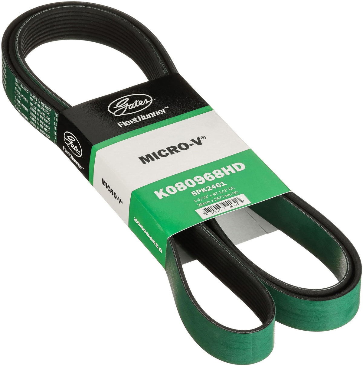 Gates K080968HD FleetRunner Micro-V Serpentine Drive Belt, Green