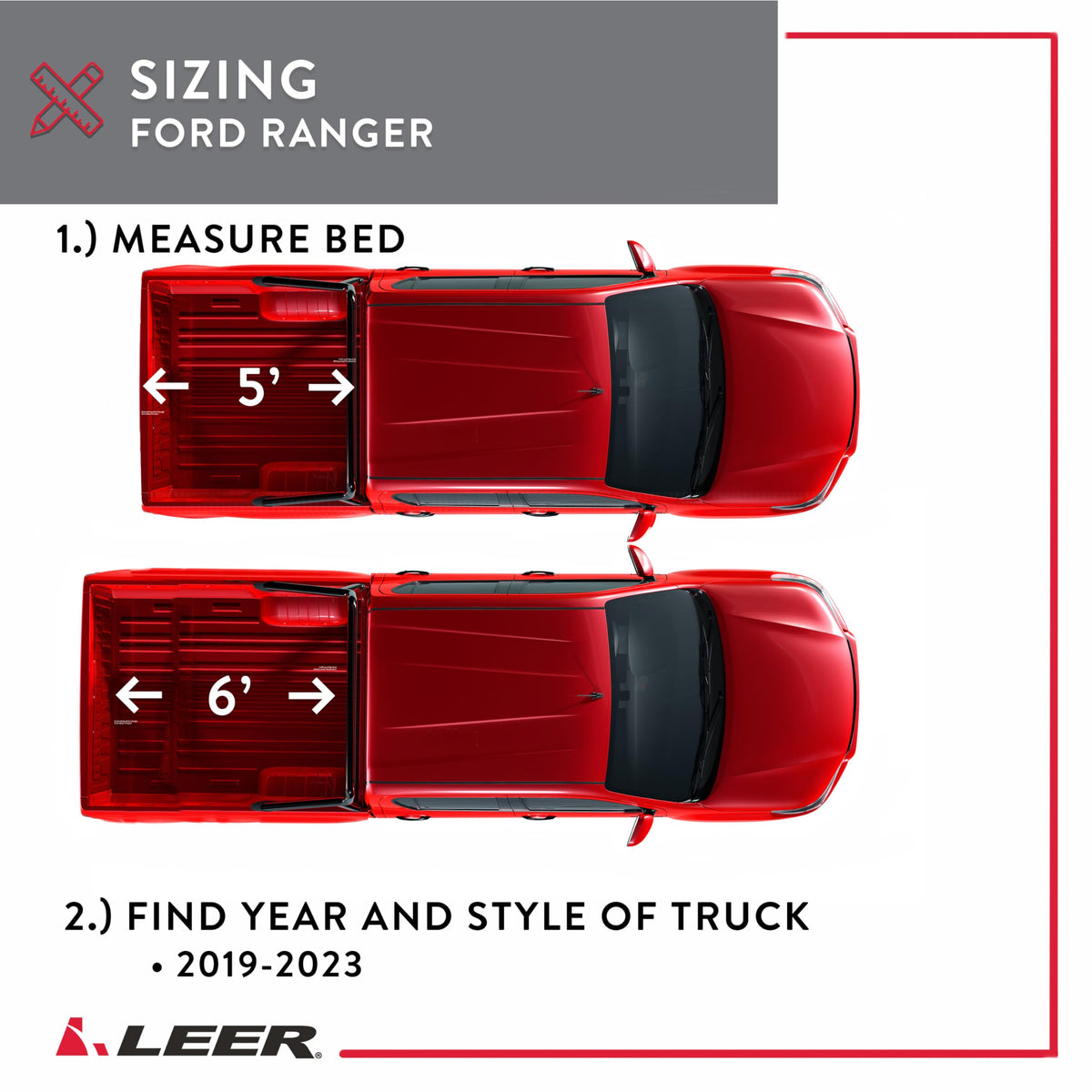 LEER 631342 LEER HF350M 3-Panel Folding Tonneau Cover, Fits 2024-2026 Ford Ranger with 4'10" Truck Bed