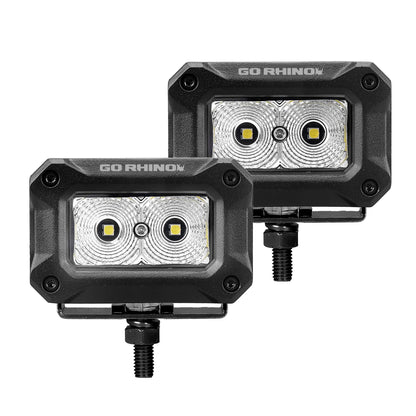 GO RHINO 751003023FBS Go Rhino Xplor Lighting: Bright Series 3x2 Rectangle Flood Light Kit (Pair) – Surface Mount (Threaded Stud Mount) Aluminum, Black – 751003023FBS
