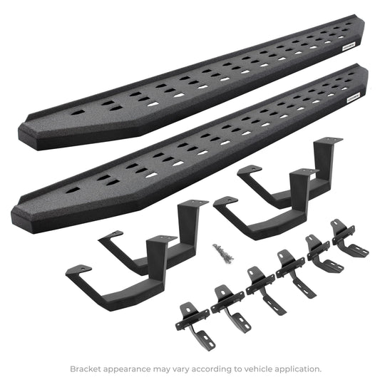 GO RHINO 6940488720T Go Rhino RB20 Running Boards, Mounting Brackets, & 2 Pair of Drop Steps | Galvanized Steel, Protective Bedliner Coating | 6940488720T | Fits 2019-2025 Chevrolet Silverado/GMC Sierra Crew (See Descr.)