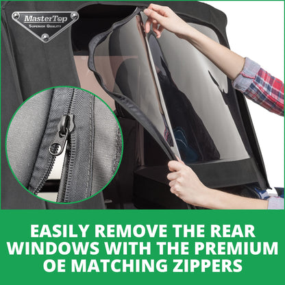 MASTERTOP 15201924 MasterTop Premium Replacement Fabric Only Soft Top - Fits Jeep Wrangler JK 4-Door 2010-2018 - Zip Up Removable Windows - DOT Approved 31% Window Tint - Upgraded Cable Style Design, Black MasterTwill
