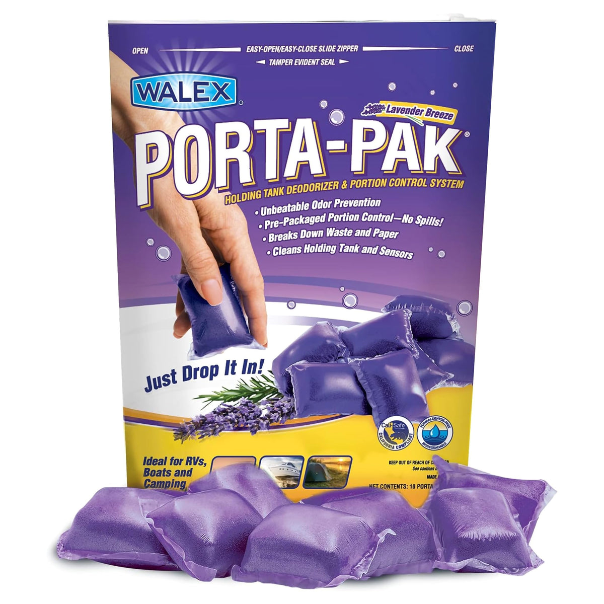 WALEX PPRV10LAV Walex Porta-Pak RV Toilet Treatment Drop-Ins - Lavender Breeze, 10-Pack
