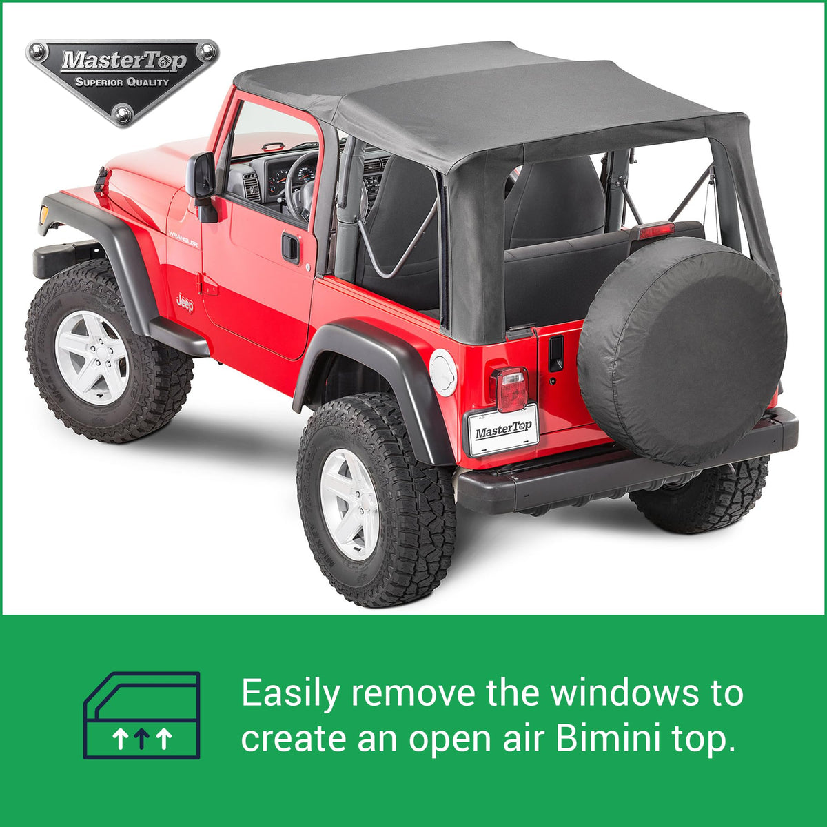 MASTERTOP 15101235 MasterTop Replacement Soft Top Fabric - Fits Jeep Wrangler TJ 1997-2006 - Jeep TJ Soft Top with Removeable Side Quarter & Rear Windows - (Black Diamond, Without Upper Door Skins)