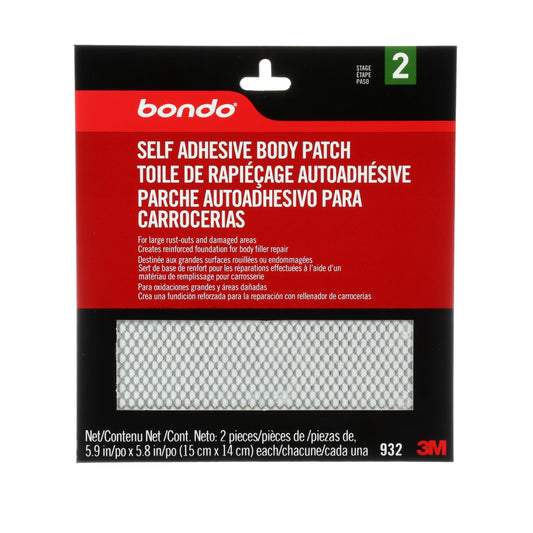 3M 932 Bondo Self-Adhesive Body Patch, For Large Rust-Outs and Damaged Areas, 2 Patches, 5.9 in x 5.8 in, 2 Patches