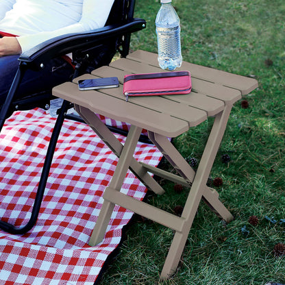 CAMCO 51883 Camco Adirondack Portable Outdoor Camping Small Weatherproof Rustproof Durable Plastic Folding Side Table for Indoor and Outdoor Use, Taupe
