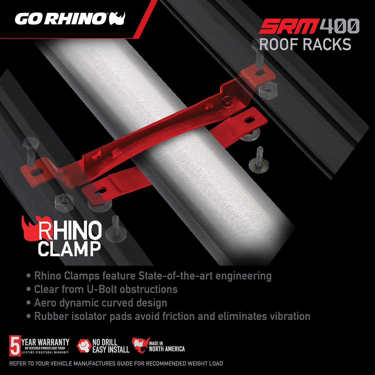 GO RHINO 5934068T Go Rhino SRM 400 Roof Rack - Customizable Basket & Clamps | Textured Black, L: 68" x W: 52" x H: 5.5" | 5934068T