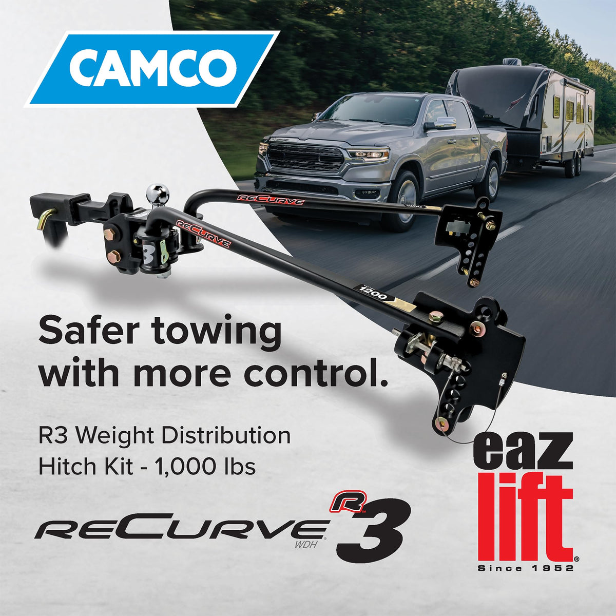 CAMCO 48752 Camco Eaz-Lift ReCurve R3 RV Weight Distribution Hitch Kit, 1000 lb, 48752