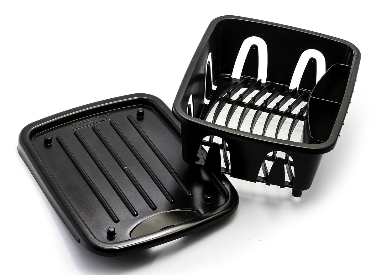 CAMCO 43512 Camco RV Mini Dish Drainer & Tray - Features a Sloped Drain Tray Design, Heavy-Duty Construction - Ideal for Small Spaces, Apartments, Boats, and More -9.5"L x 11.7"W x 4.75"H - Black (43512)