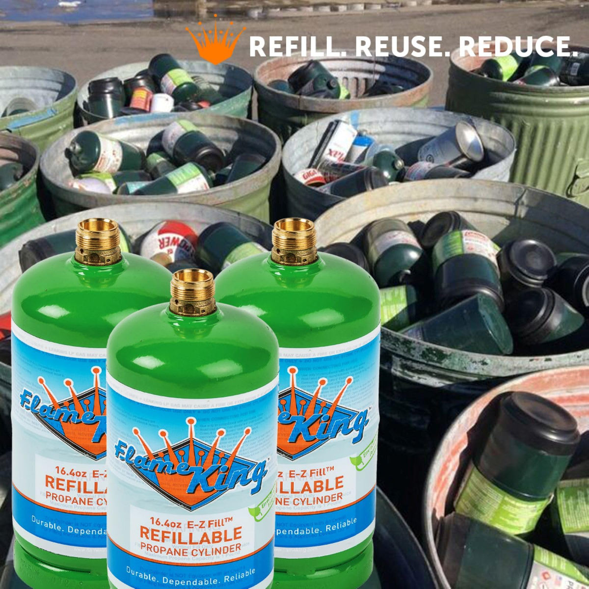 FLAME KING YSN164 Flame King 1LB EMPTY Propane Cylinder Tank – Refillable – Reusable – Safe and Legal Refill Option – DOT Compliant – 16.4 oz for Camping, Backpacking, and Hiking, Green