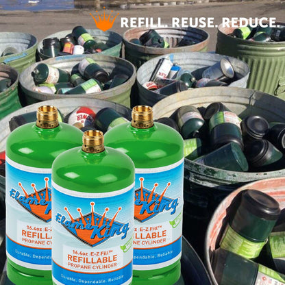 FLAME KING YSN164 Flame King 1LB EMPTY Propane Cylinder Tank – Refillable – Reusable – Safe and Legal Refill Option – DOT Compliant – 16.4 oz for Camping, Backpacking, and Hiking, Green