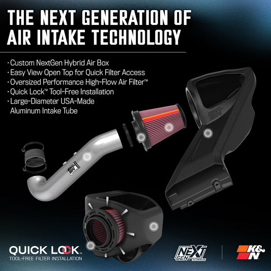 K&N FILTER 70-2591 K&N NextGen Aluminum Cold Air Intake System: High-Flow Cotton Filter: Compatible with 2015-2025 FORD F150; 70-2591