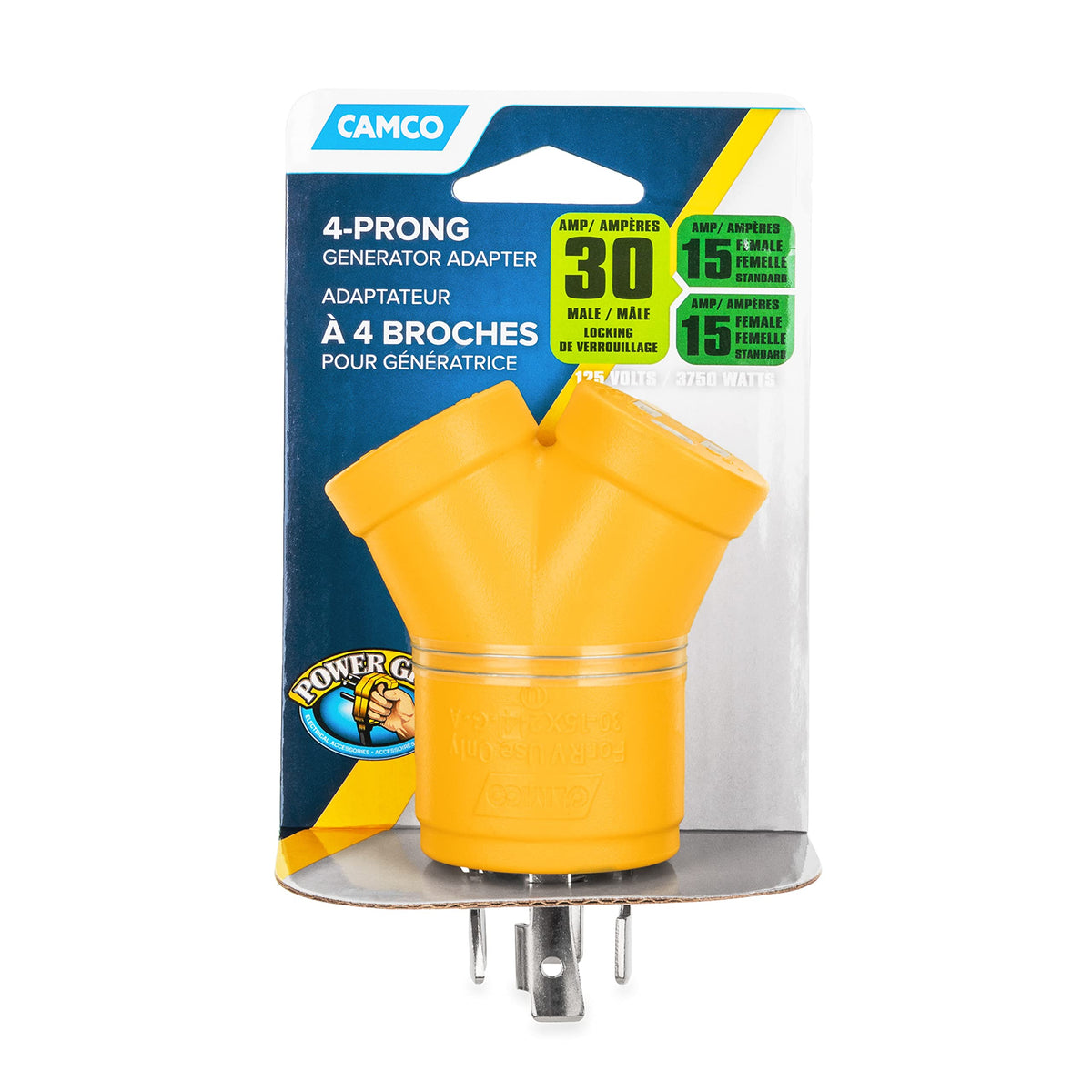 CAMCO 55438 Camco 55438 PowerGrip (30M/2 x 15F) 4-Prong Generator Adapter