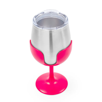 CAMCO 51915 Camco Life is Better at The Campsite 8 oz Wine Tumbler 2 Pack - Heavy Duty Double Wall Vacuum Insulation - Crafted of 18/8 Stainless Steel - Features Removable Blue & Pink Stems (51915)
