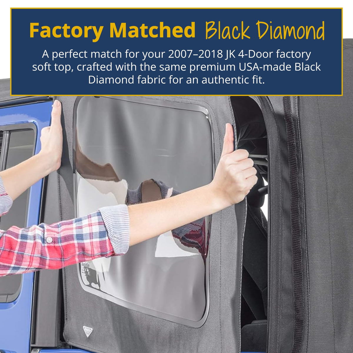 MASTERTOP 16011935 MasterTop Soft Top Replacement Quarter Window, Driver Side - Fits Jeep Wrangler JK 2007-2018 - Compatible with Mopar Factory Soft Tops (Fits 07-18 4-Door, Black Diamond)