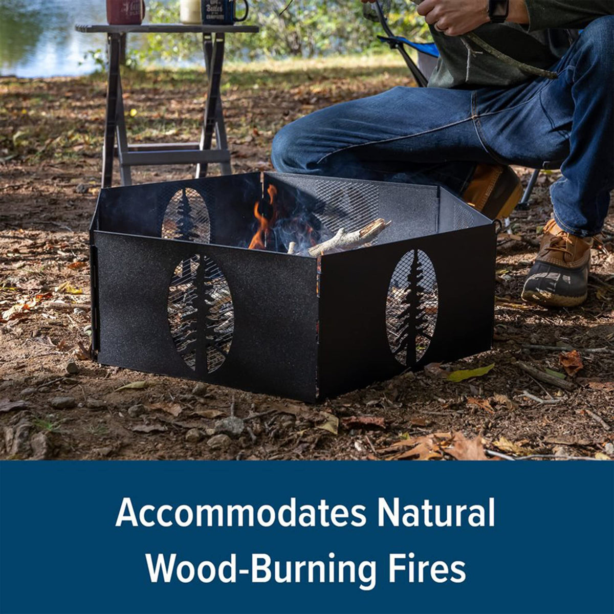 CAMCO 51091 Camco Portable 27 x 8.5" Outdoor 6 Piece Collapsible Steel Campfire Ring with Storage Bag for Safe Natural Wood Burning Fires