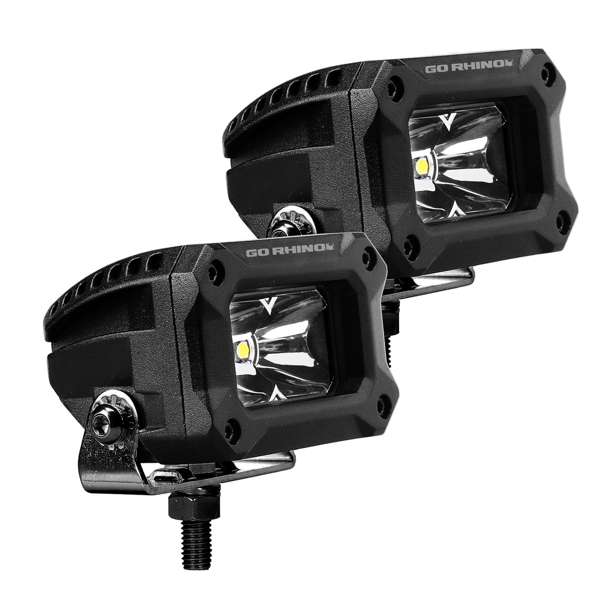 GO RHINO 751003023SBS Go Rhino Xplor Lighting: Bright Series 3x2 Rectangle Spot Light Kit (Pair) – Surface Mount (Threaded Stud Mount) Aluminum, Black – 751003023SBS