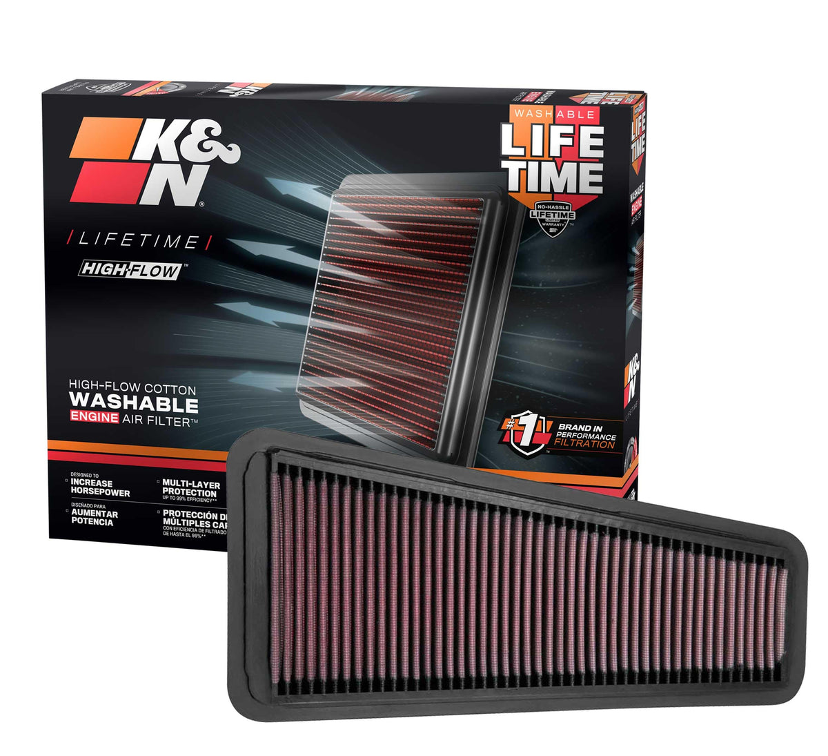 K&N FILTER 33-2281 K&N High-Flow Original Lifetime Engine Air Filter: Increase Power: Premium, Washable: Compatible with 2002-2020 TOYOTA: 4Runner, Tacoma, Tundra, FJ, Hilux, Land Cruiser, 33-2281