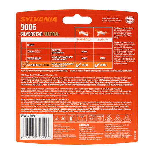 SYLVANIA 35616 SYLVANIA 9006 SilverStar Ultra Halogen Headlight Bulb, 2 Bulbs