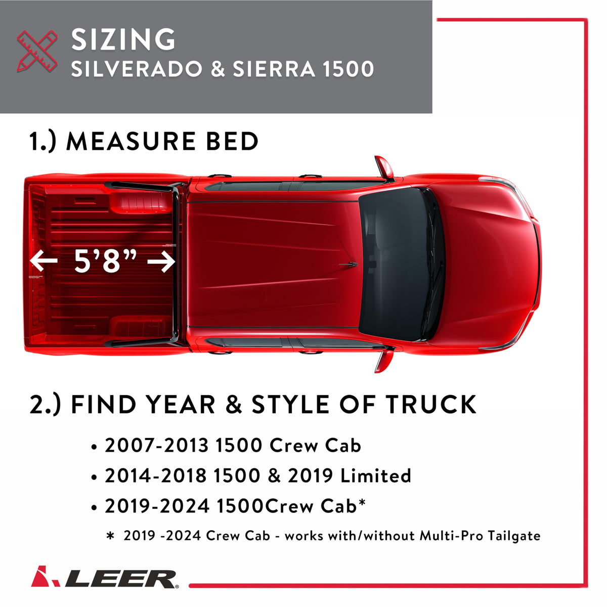 LEER 631120 LEER HF350M 3-Panel Folding Tonneau Cover, Fits 2019 GM Silverado/Sierra Limited Classic Body with 5'8" Truck Bed