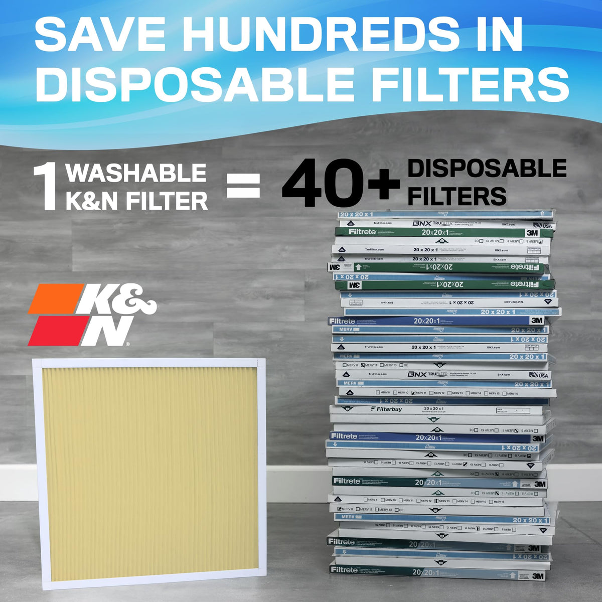 K&N FILTER HVC-11625 K&N 16x25x1 Air Filter, Merv 11, Washable Air Filter, the Last Furnace Filter You Will Ever Buy, Breathe Safely at Home or in the Office (Actual Dimensions .8 x 24.6 x 15.6 inches),1 Count (Pack of 1)