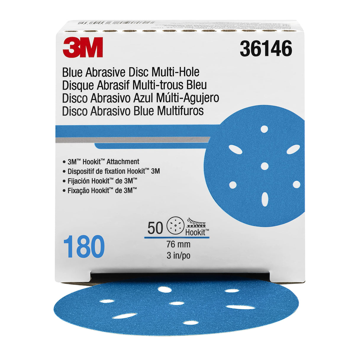 3M 36146 3M Hookit Blue Abrasive Disc, 321U, 36146, 3 in, 180+ Grade, Multi-Hole