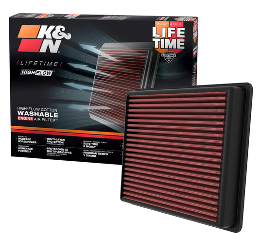 K&N FILTER 33-5129 K&N High-Flow Original Lifetime Engine Air Filter: Increase Power: Premium, Washable: Compatible with 2022-2026 TOYOTA: Sequoia, Tundra, 33-5129
