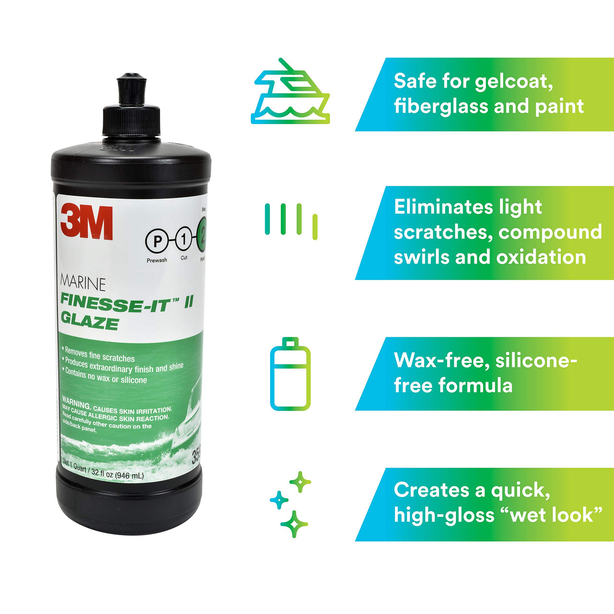 3M 30344 3M Marine Finesse-it II Glaze (35928) – for Polishing Boats and RVs – 1 Quart