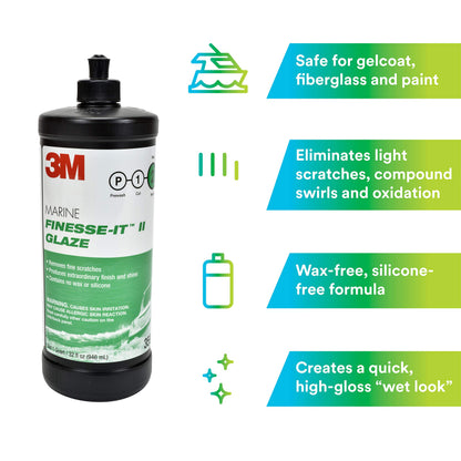 3M 30344 3M Marine Finesse-it II Glaze (35928) – for Polishing Boats and RVs – 1 Quart