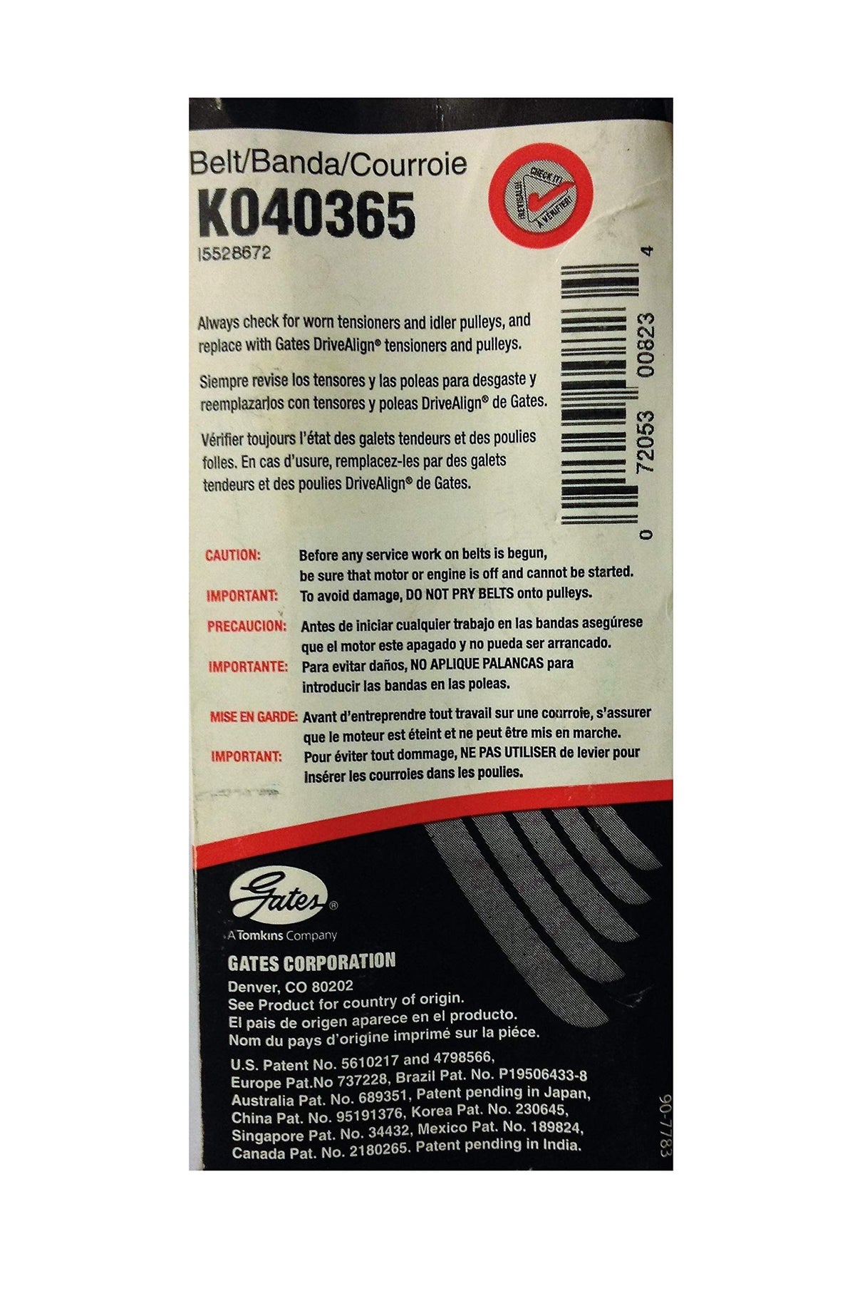Gates K040365 Micro-V Serpentine Drive Belt