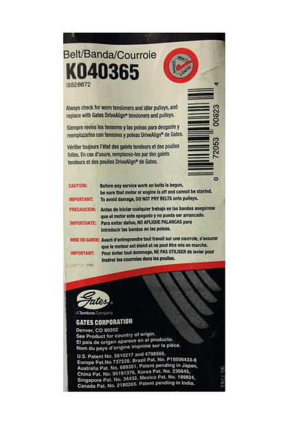 Gates K040365 Micro-V Serpentine Drive Belt