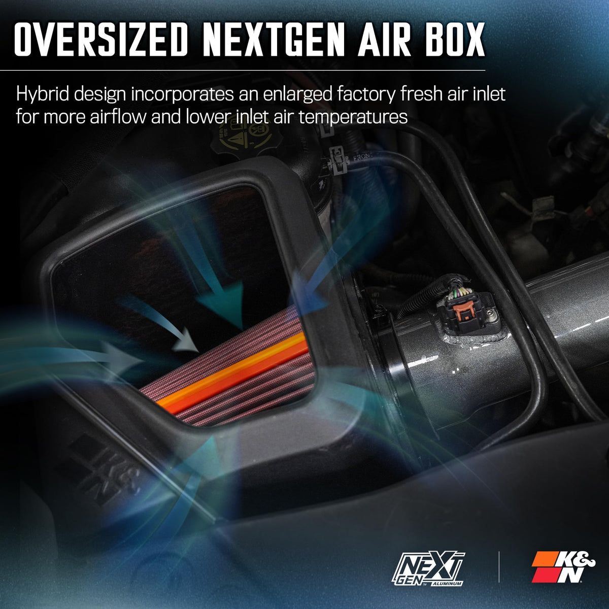 K&N FILTER 70-3082 K&N NextGen Aluminum Cold Air Intake System: High-Flow Cotton Filter: Compatible with 2014-2020 CADILLAC/CHEVRLOET/GMC Escalade; Silverado 1500; Suburban; Tahoe; Sierra 1500; Yukon; Yukon XL; 70-3082