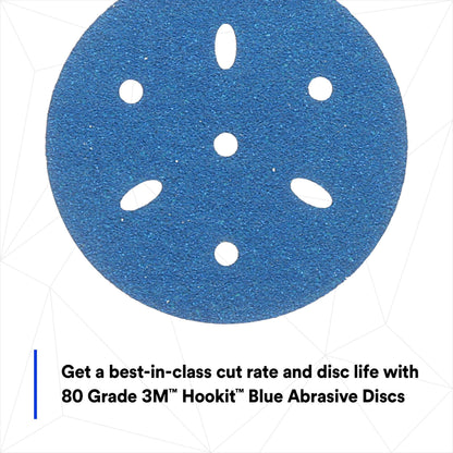 3M 36142 3M Hookit Blue Abrasive Disc, 321U, 36142, 3 in, 80+ Grade, Multi-Hole
