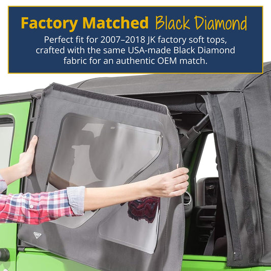 MASTERTOP 16011835 MasterTop Soft Top Replacement Quarter Window, Driver Side - Fits Jeep Wrangler JK 2007-2018 - Compatible with Mopar Factory Soft Tops (Fits 07-18 2-Door, Black Diamond)