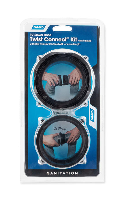 CAMCO 39543 Camco Camper & RV Sewer Hose Twist Connect Kit - Quickly Connect 2 RV Sewer Hoses - Features Simple Non-Restrictive Design & Fits 3” Camper Sewer Hoses - Includes Lug Connector Fitting & More (39543)