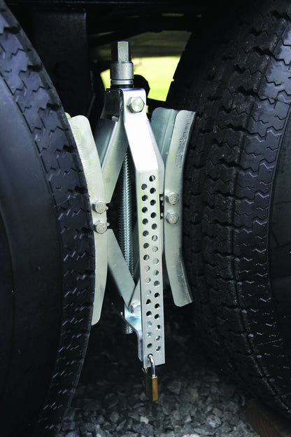 CAMCO 44662 Camco Eaz-Lift Heavy Duty Wheel Stop with Ratchet Wrench- Stabilizes Your Truck by Securing Tandem Tires to Prevent Movement Spaced 3-10" Apart- Large (44662)