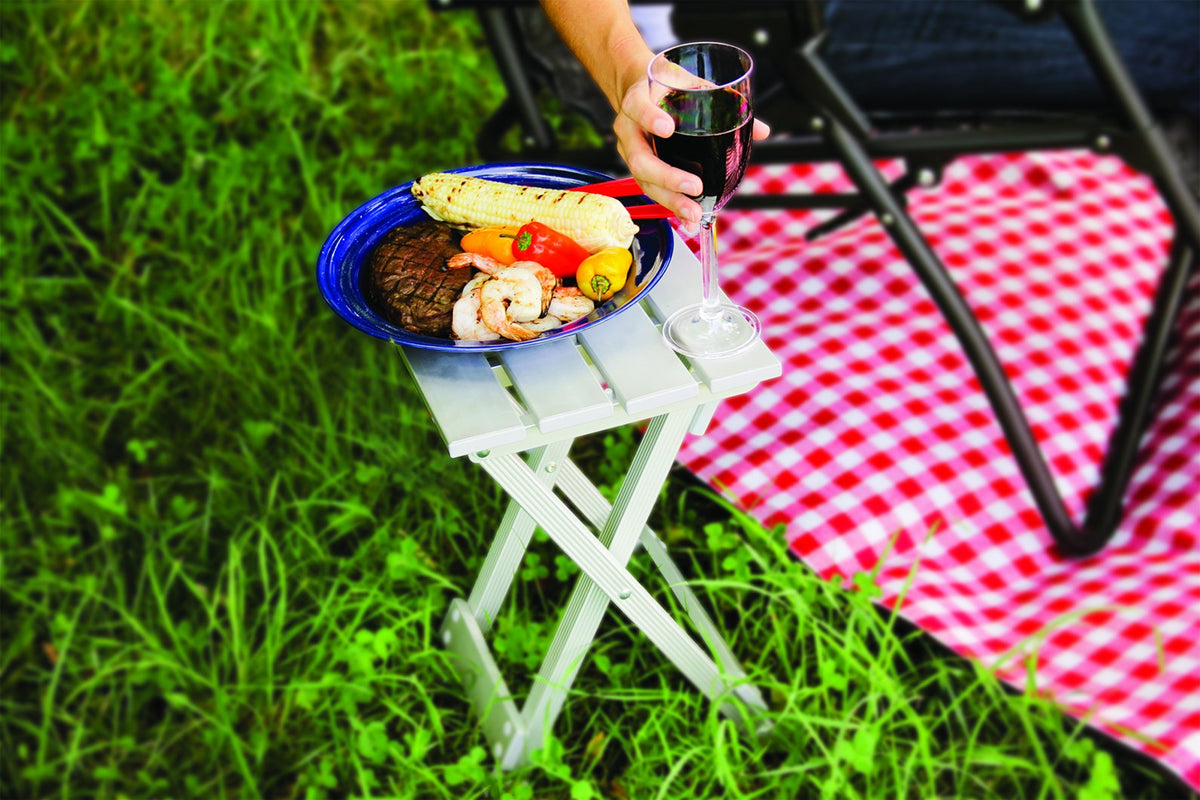 CAMCO 51890 Camco Aluminum Fold-Away Outdoor Side Table for Campsites, Small, 51890