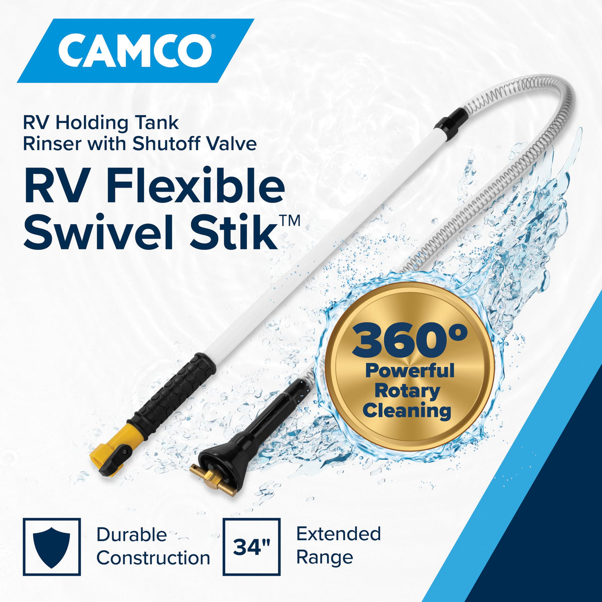 CAMCO 40074 Camco RV Swivel Stik Tank Rinser- w/Powerful Rotary Cleaning & 34-In Reach
