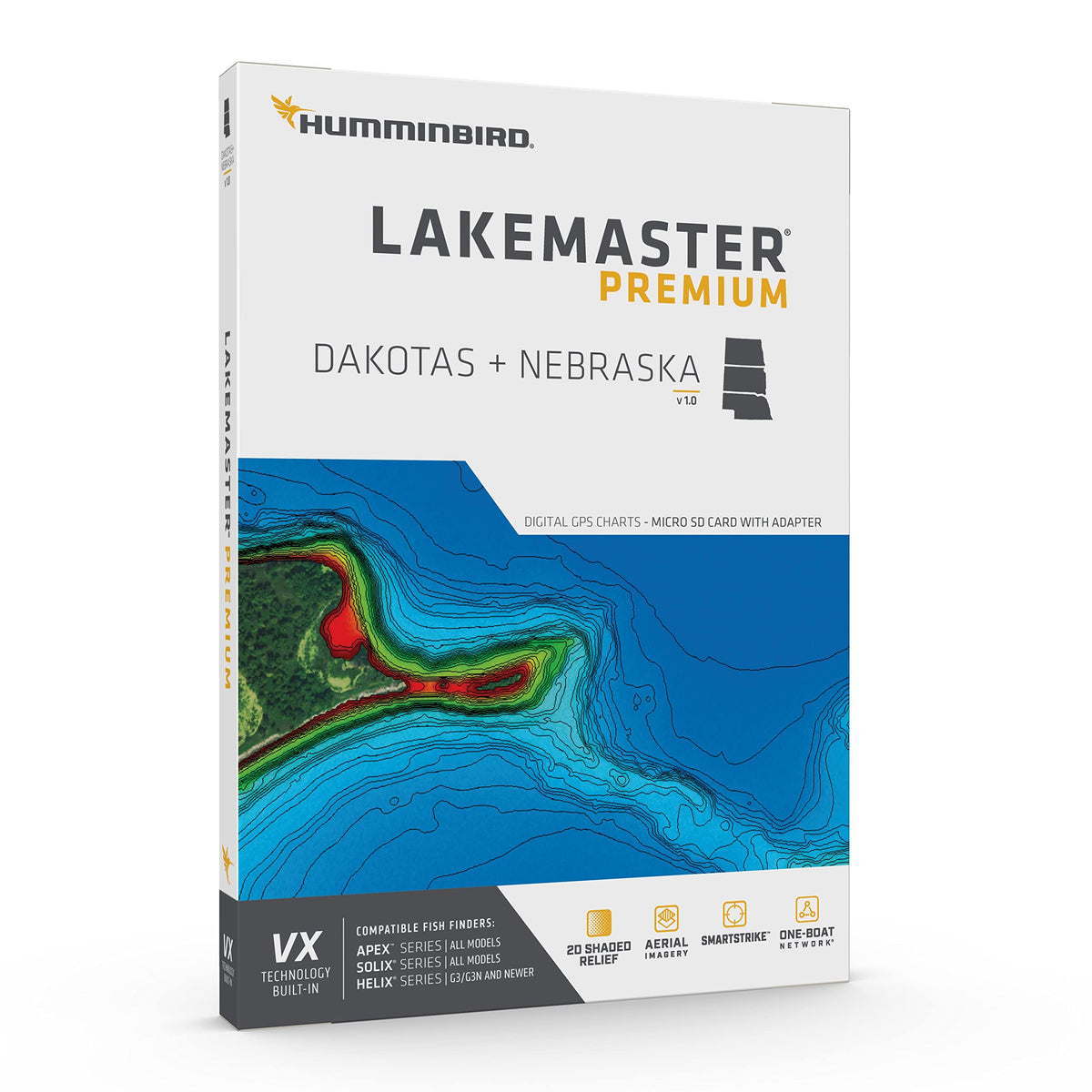 HUMMINBIRD 602001-1 Humminbird LakeMaster Premium Dakotas + Nebraska V1 Map SD Card for Fish Finders
