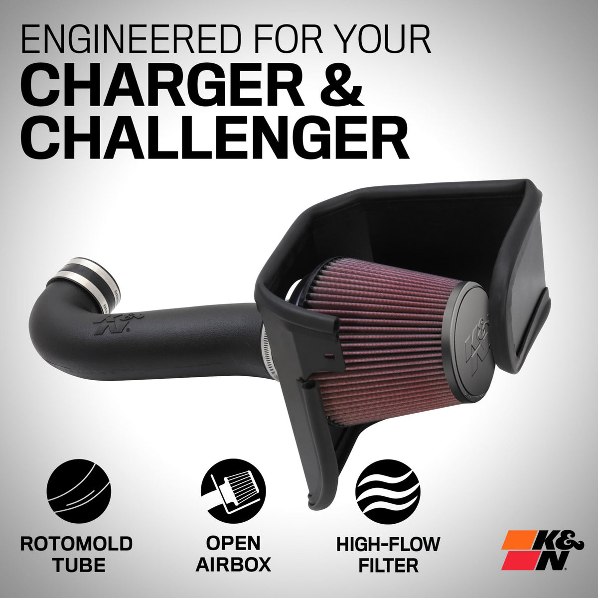 K&N FILTER 63-1114 K&N Cold Air Intake System: High-Flow Air Filter, Increase Performance & Acceleration: Compatible with 2011-2023 Chrysler/Dodge: 300, 300C, Challenger, Charger, 63-1114