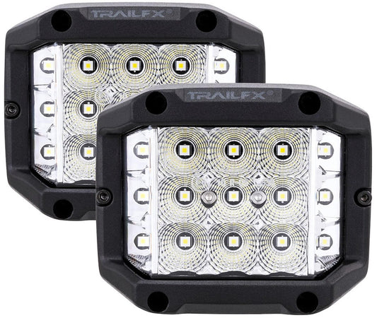 TRAILFX PODSIDF2 Trailfx Driving/Fog Light PODSIDF2, LED Bulb, 15 Clear LED 5 Watt Bulbs, 4 Inch Square, 60 Degree Spot Beam and 140 Degree Flood Combo Beam, Clear Lens, Bracket Mount, Set Of 2