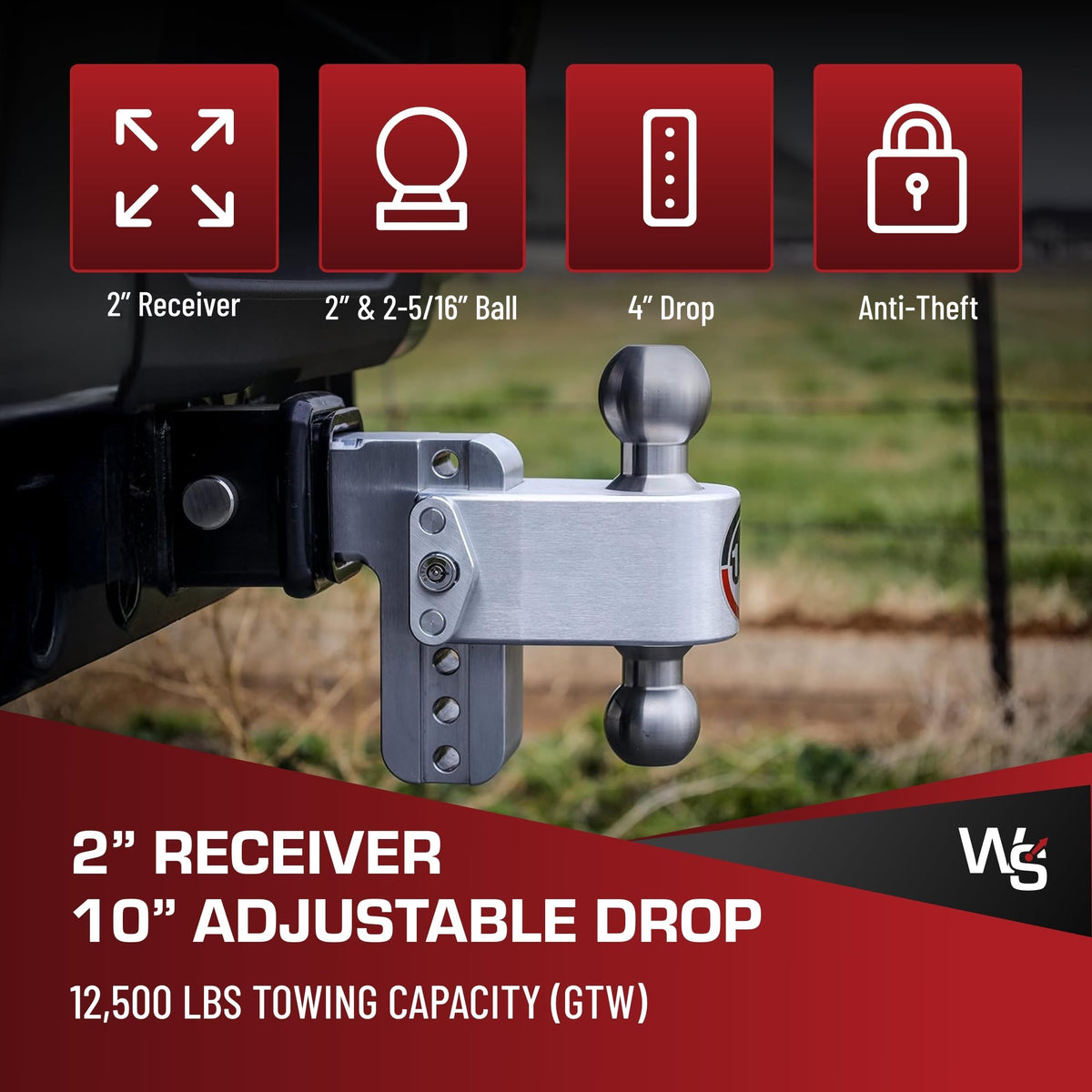 WEIGH SAFE LTB4-2 Weigh Safe Adjustable Trailer Hitch Ball Mount - 4" Adjustable Drop Hitch for 2" Receiver - Premium Heavy Duty Aluminum Trailer Tow Hitch w/ Stainless Steel Tow Balls (2" & 2 5/16") - 12,500 lbs GTW