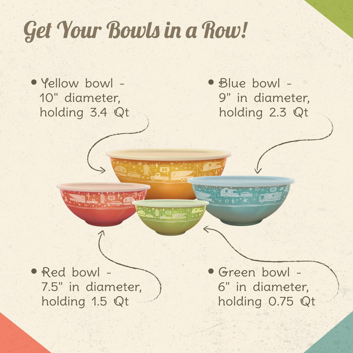 CAMP CASUAL CC-006 Camp Casual Melamine Bowls with Lids - 4 BPA Free Nesting Bowls with (New and Imporved) Lids Set for Indoor & Outdoor Dining - Sturdy, Lightweight, & Top Shelf Dishwasher Suitable Camping Bowl Set