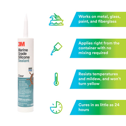 3M Marine Grade Silicone Sealant, Clear, 304 mL Cartridge