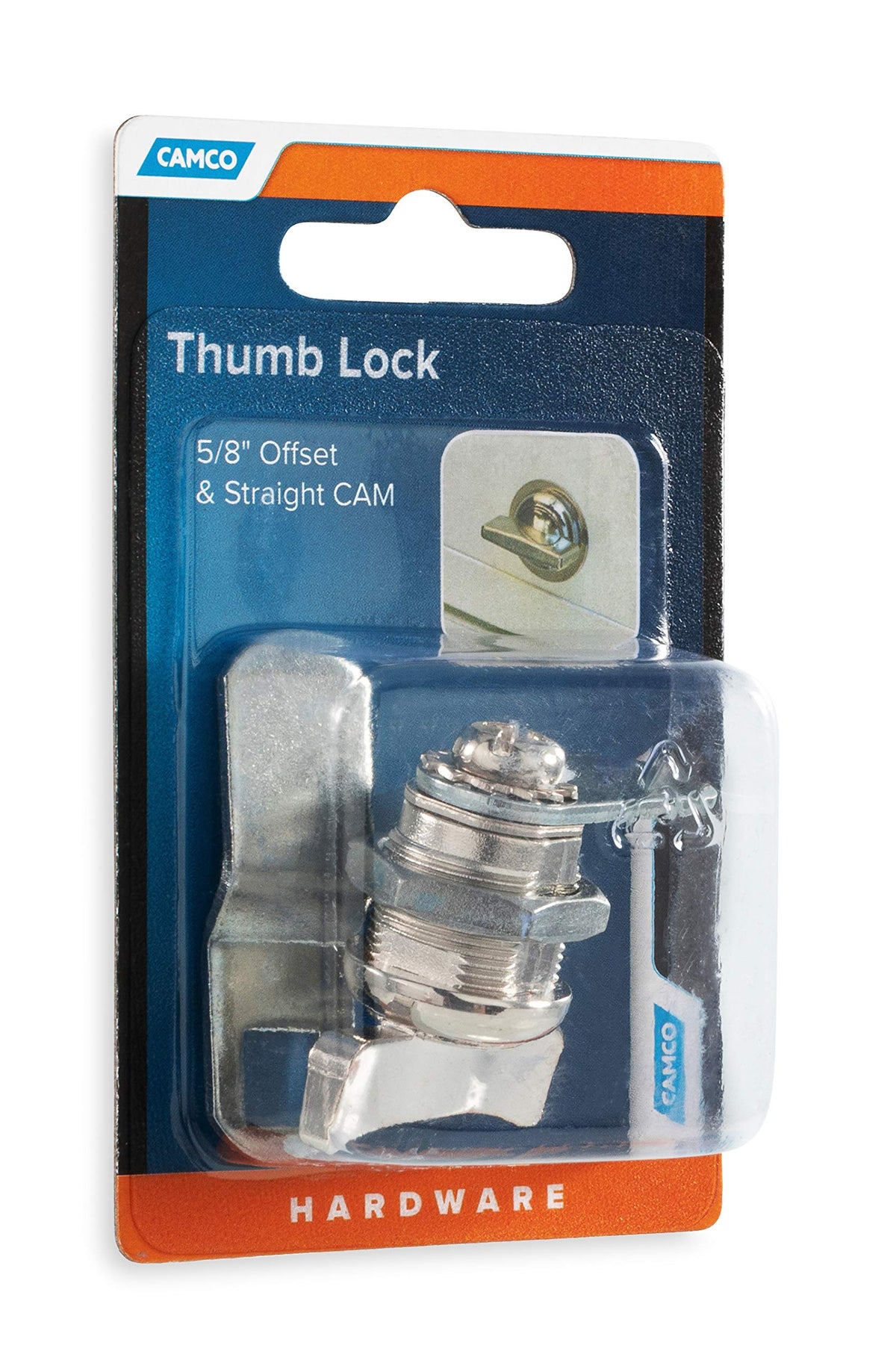 CAMCO 44333 Camco 44333 Steel RV Easy Turn Thumb Operated Style Offset Cam Lock for Recreational Vehicle Installation, Fits up to 5/8 Inches Thick
