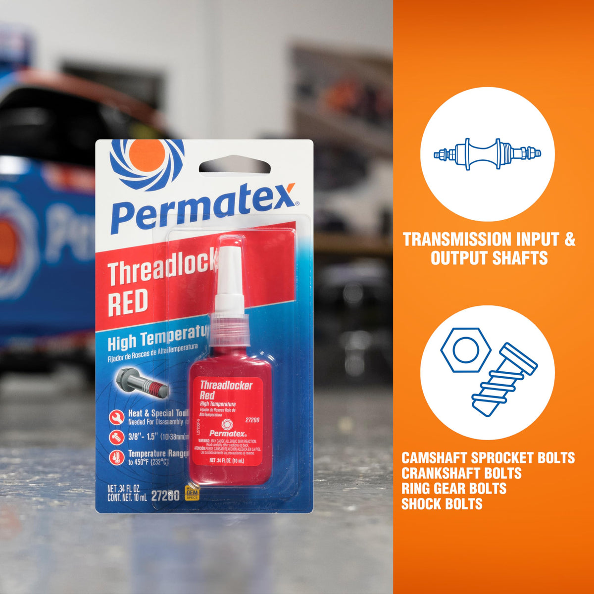 PERMATEX 27200 Permatex 27200 Hiigh Temperature Threadlocker Red, 10 ml