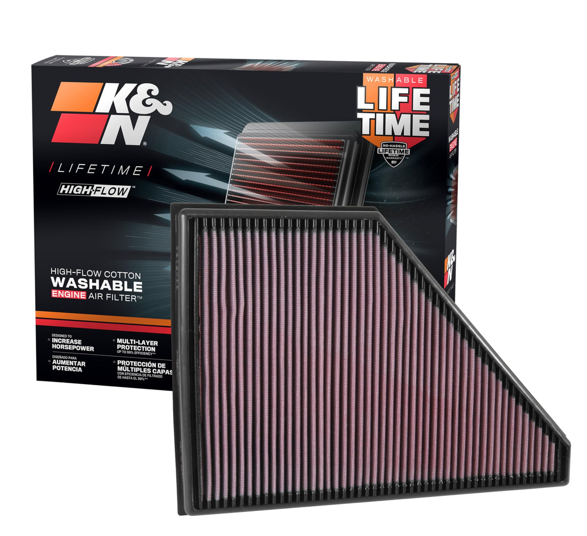 K&N 33-5056 High-Flow Original Lifetime Engine Air Filter