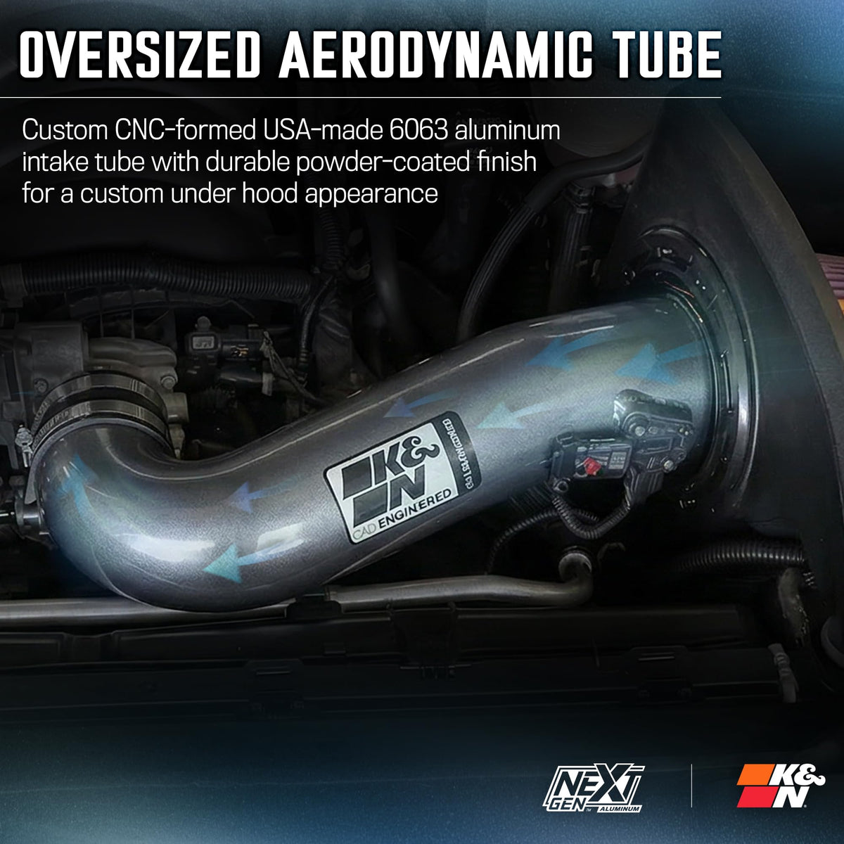 K&N FILTER 70-3110 K&N NextGen Aluminum Cold Air Intake System: High-Flow Cotton Filter: Compatible with 2021-2026 CADILLAC/CHEVROLET/GMC Escalade; Silverado 1500; Suburban; Tahoe; Sierra 1500; Yukon; Yukon XL; 70-3110