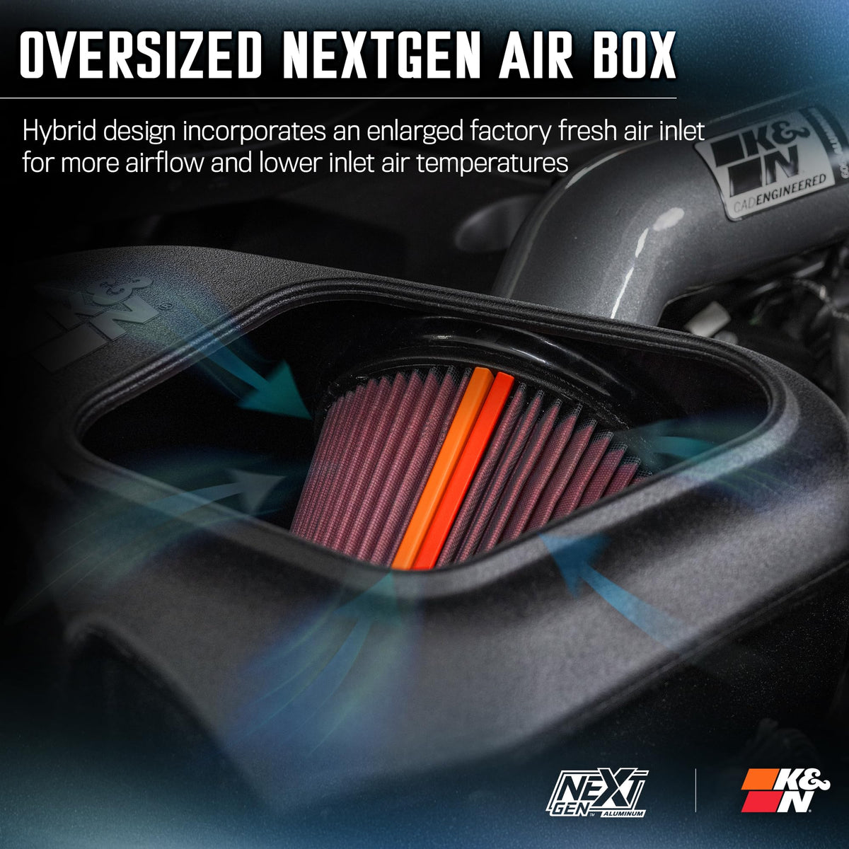 K&N FILTER 70-1578 K&N NextGen Aluminum Cold Air Intake System: High-Flow Cotton Filter: Compatible with 2019-2026 DODGE/RAM 1500; 70-1578