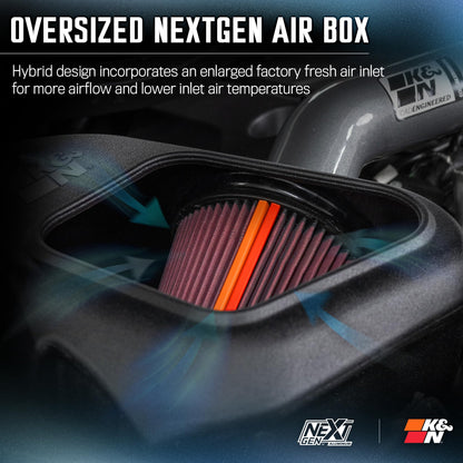 K&N FILTER 70-1578 K&N NextGen Aluminum Cold Air Intake System: High-Flow Cotton Filter: Compatible with 2019-2026 DODGE/RAM 1500; 70-1578